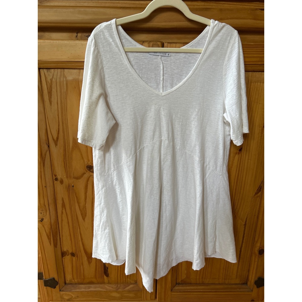 Cut Loose White Slub V-Neck Asymmetric Hem Tunic Top/Mini Dress XL Short Sleeve